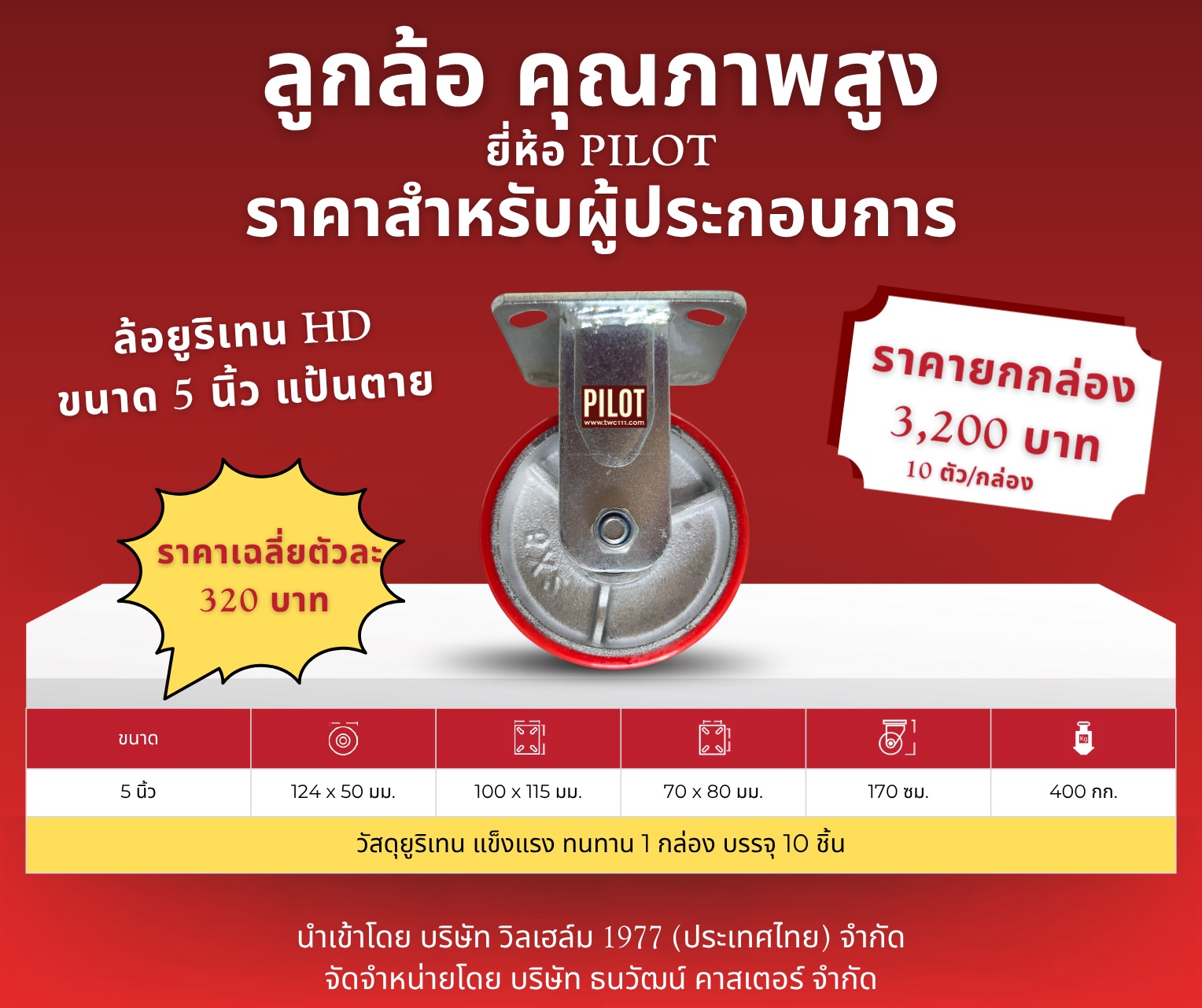 ล้อยูริเทน HD 5 นิ้ว แป้นตาย (1 กล่อง บรรจุ 10 ล้อ)
